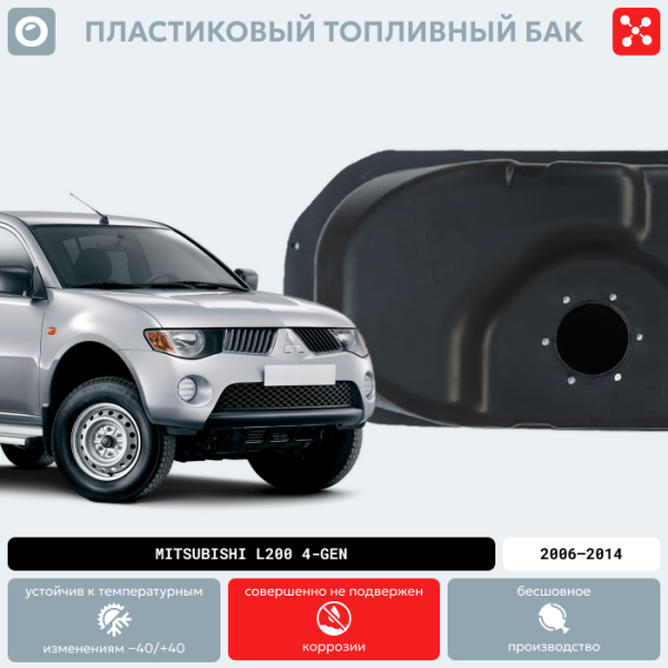 Купить Бензобак Mitsubishi L200 (4 поколение), 2006-2014 г.в.  (BP) -  75 литров Бензобак Mitsubishi L200 (4 поколение), 2006-2014 г.в.  (BP) -  75 литров