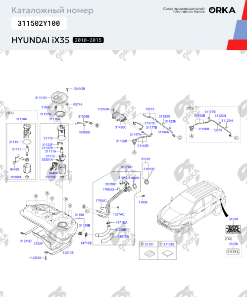 Купить Пластиковый бензобак Hyundai ix35, 2010-2015 г.в. (NB) Пластиковый бензобак Hyundai ix35, 2010-2015 г.в. (NB)